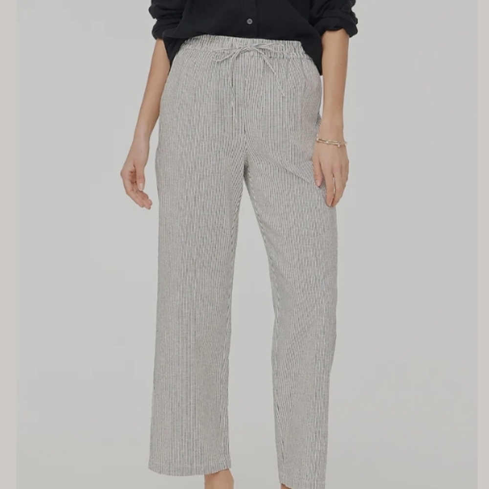 J. Crew Tall Linen-Blend Slim Wide-leg Drawstring Pant - black & white stripe